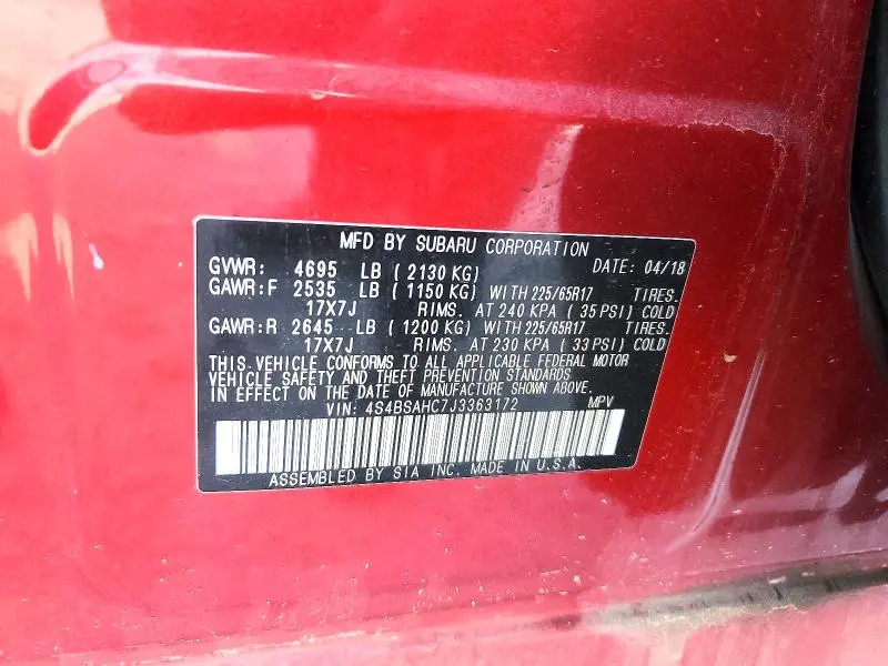 2018 SUBARU OUTBACK 2.5I PREMIUM  