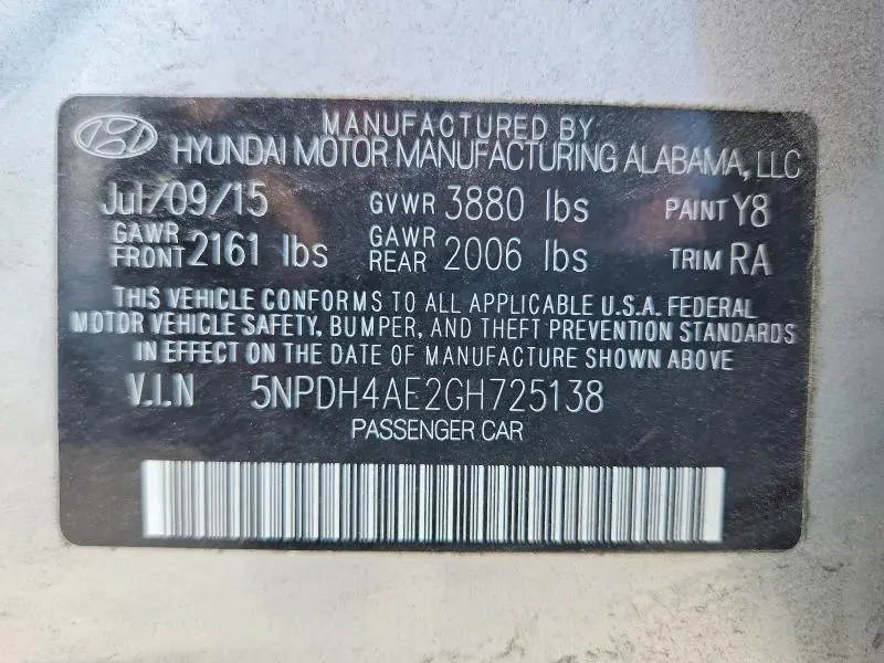 2016 HYUNDAI ELANTRA SE  