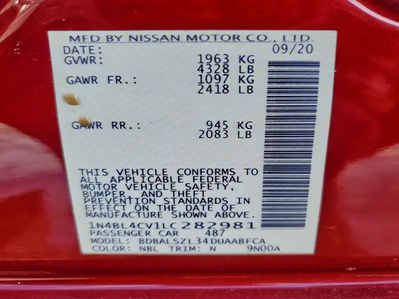 2020 NISSAN ALTIMA SR  