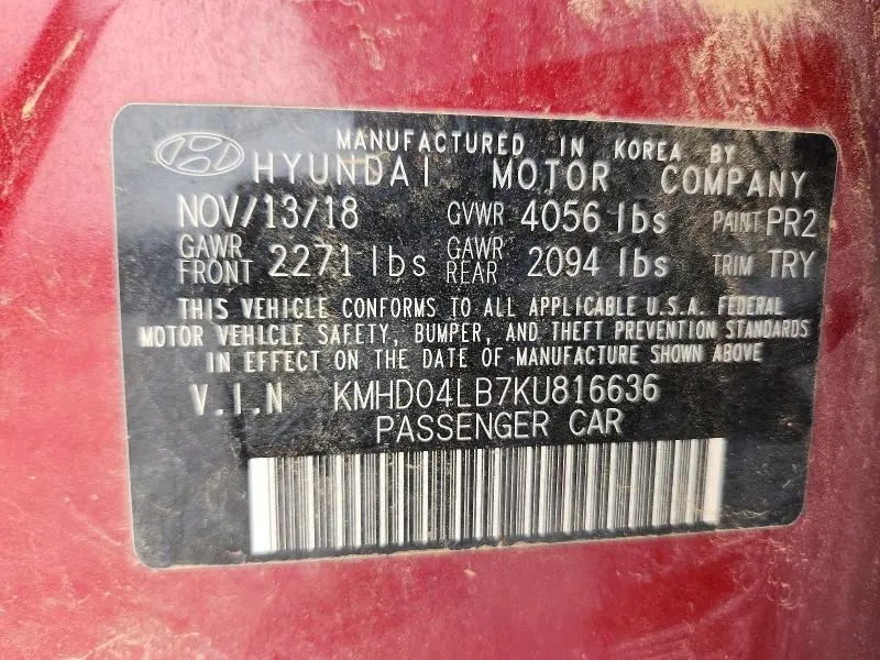 2019 HYUNDAI ELANTRA SPORT  