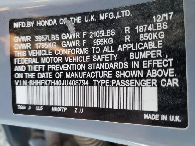 2018 HONDA CIVIC SPORT  