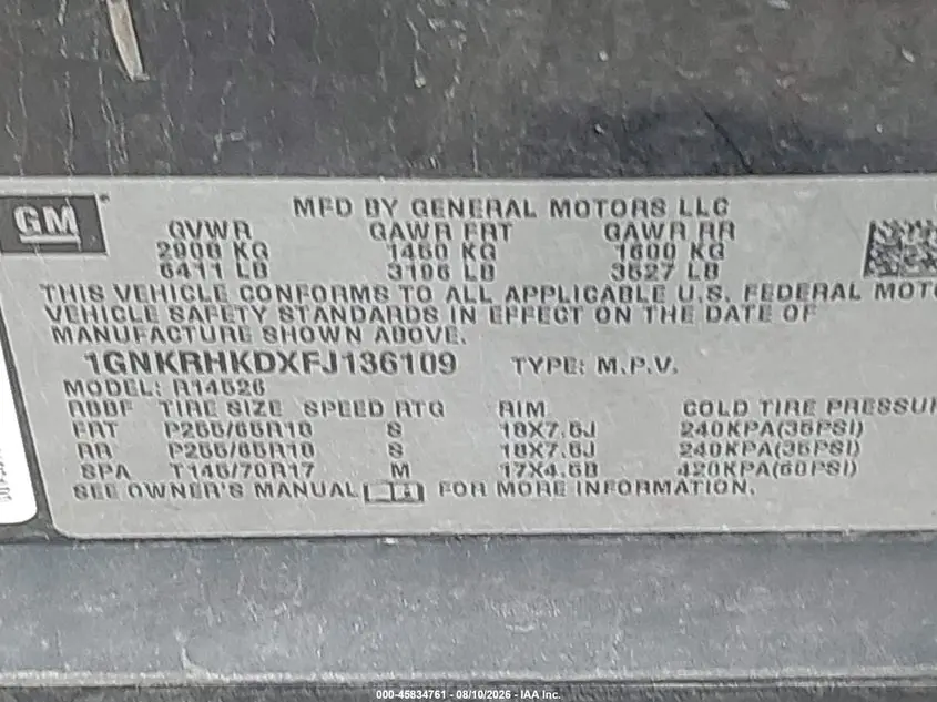 2015 CHEVROLET TRAVERSE LT