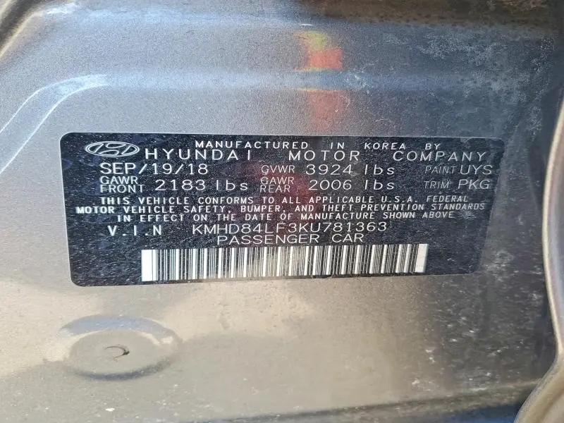 2019 HYUNDAI ELANTRA SEL  
