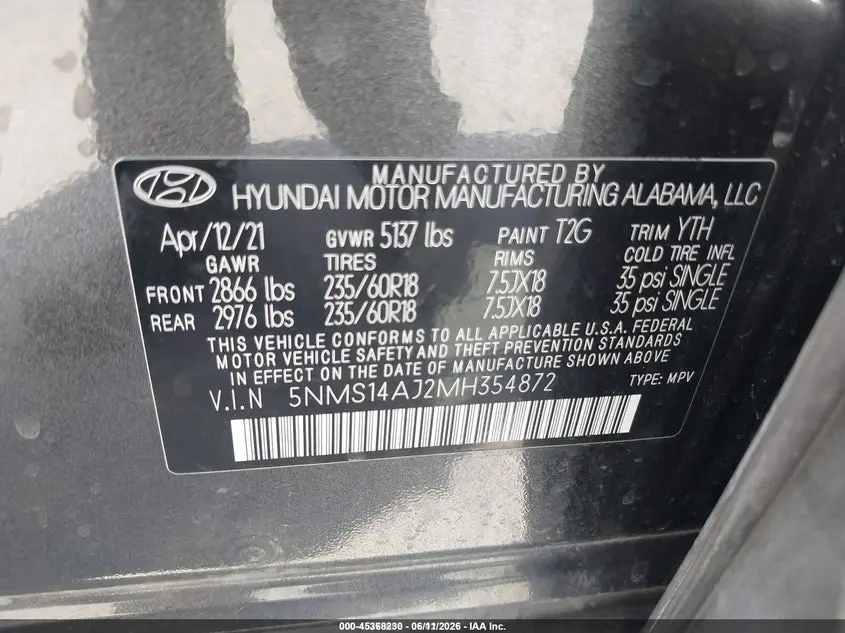 2021 HYUNDAI SANTA FE SE