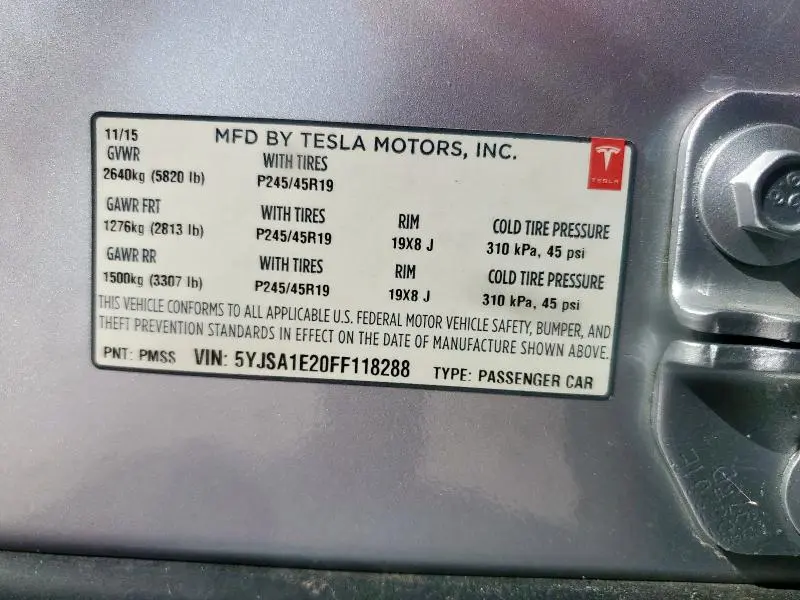 2015 TESLA MODEL S   