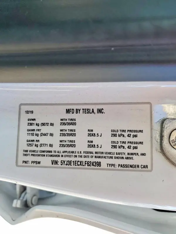 2020 TESLA MODEL 3   