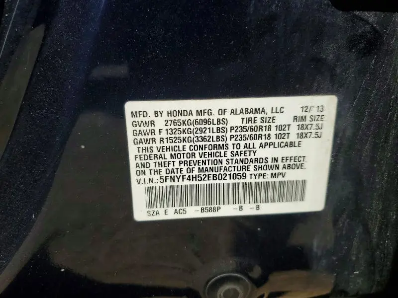 2014 HONDA PILOT EXL  