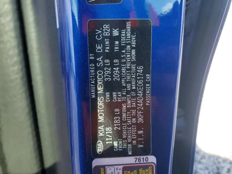 2019 KIA FORTE LXS  
