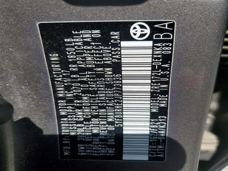 2018 TOYOTA COROLLA LE  