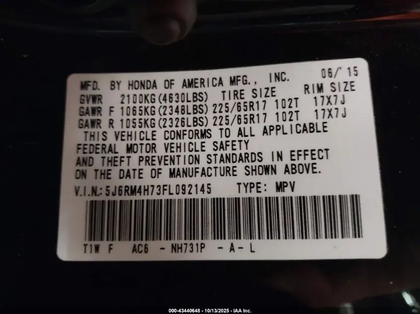 2015 HONDA CR-V EX-L