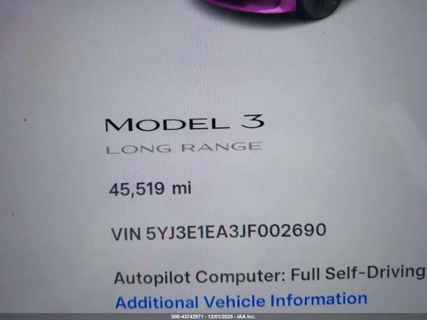 2018 TESLA MODEL 3 LONG RANGE/MID RANGE