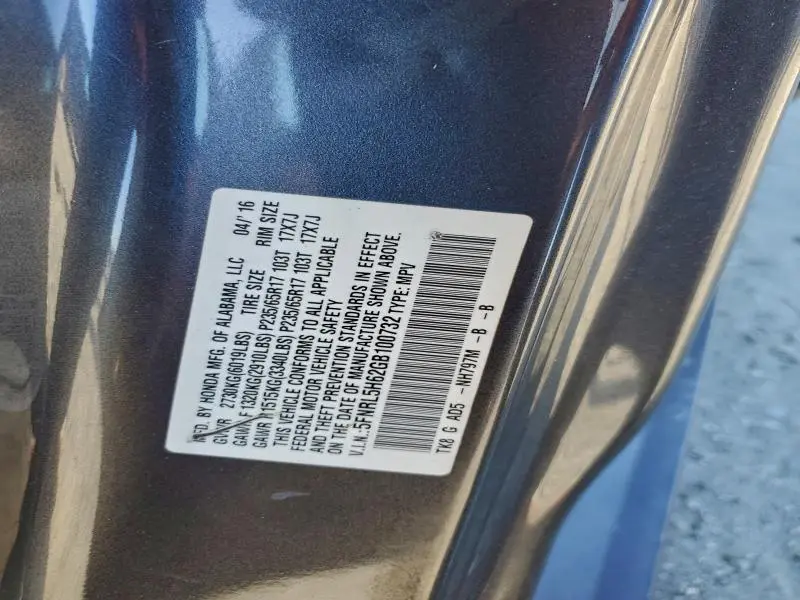 2016 HONDA ODYSSEY EXL  