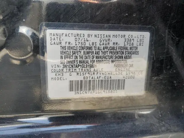 2016 NISSAN VERSA S  