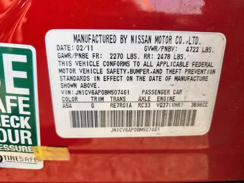 2011 INFINITI G37 BASE  