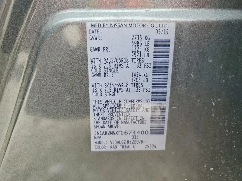 2015 NISSAN PATHFINDER SL  