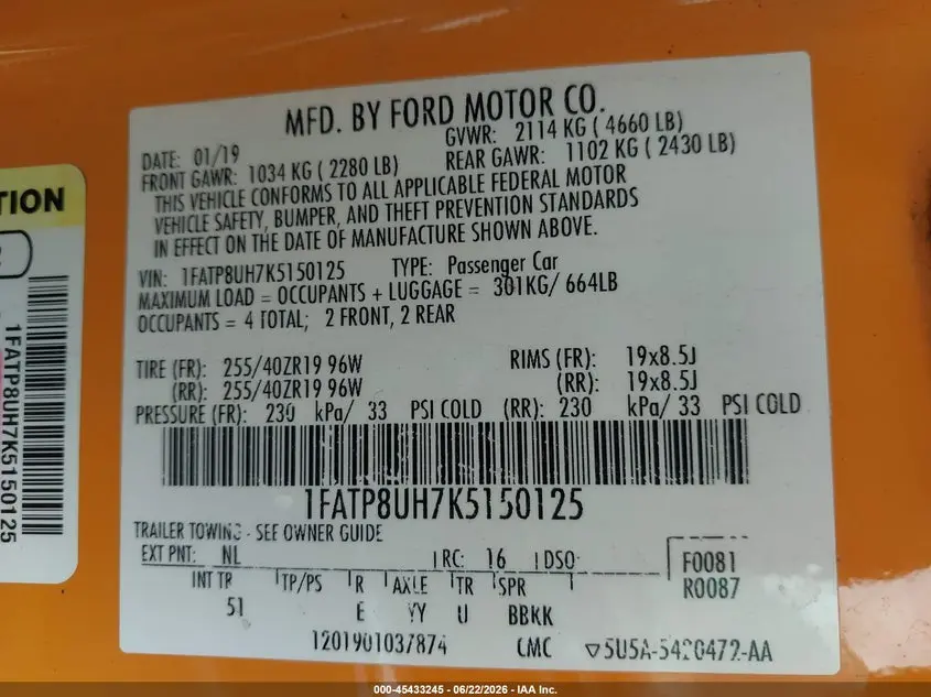 2019 FORD MUSTANG ECOBOOST PREMIUM