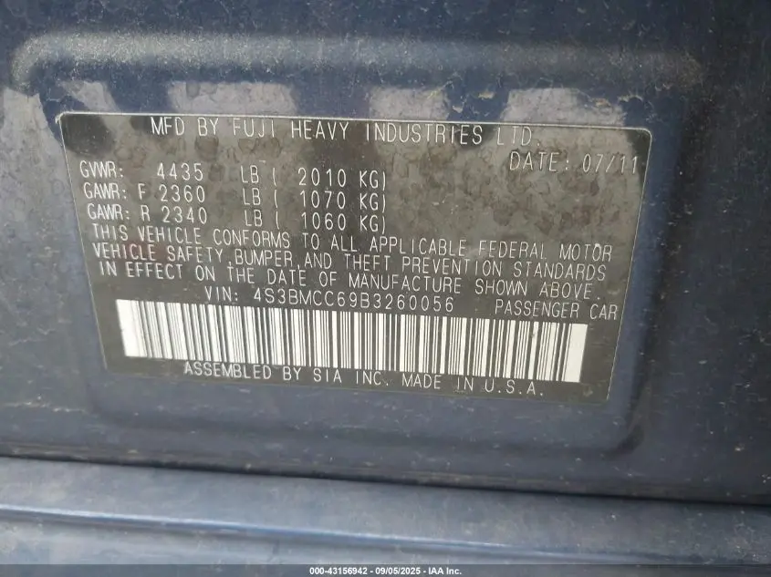 2011 SUBARU LEGACY 2.5I PREMIUM