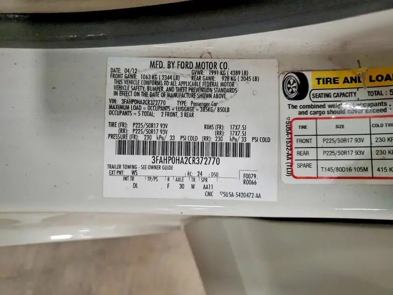 2012 FORD FUSION SE  