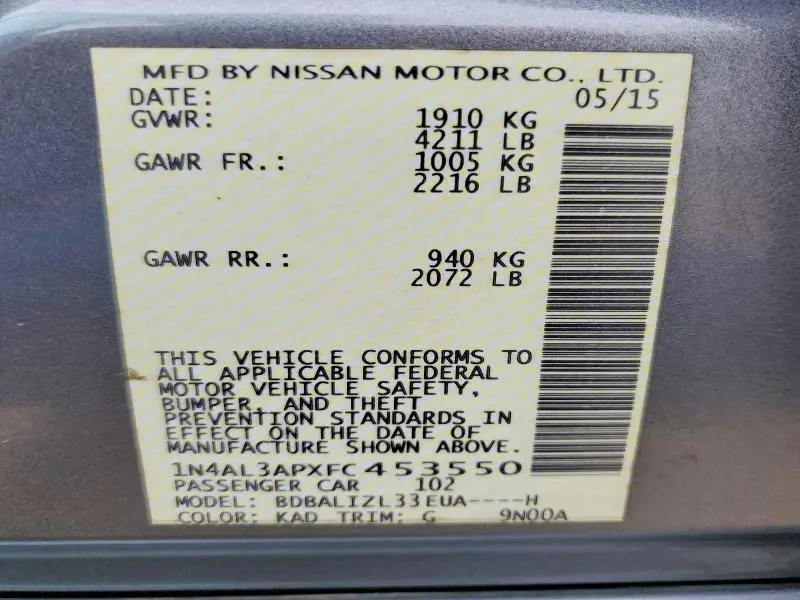 2015 NISSAN ALTIMA 2.5 SV  