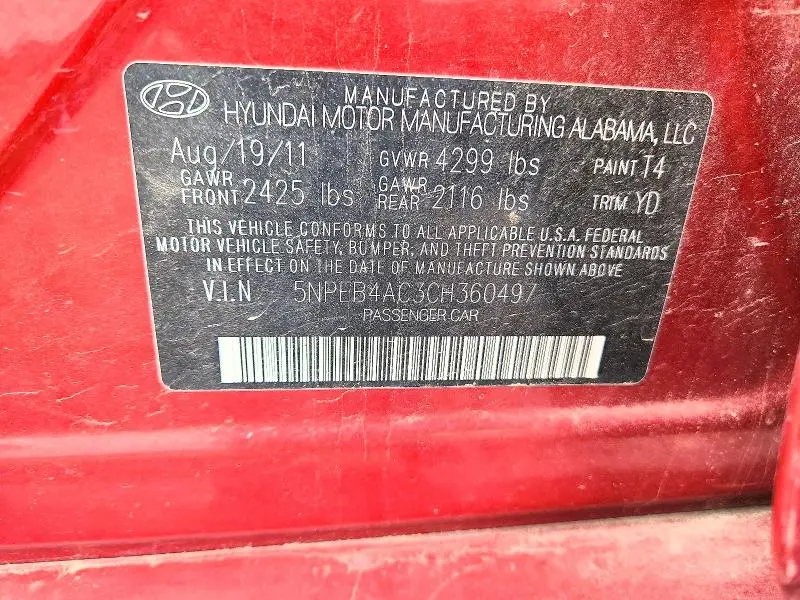 2012 HYUNDAI SONATA GLS  