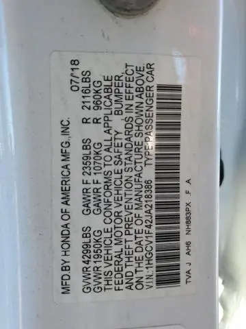 2018 HONDA ACCORD EX  