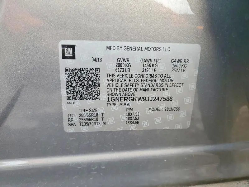 2018 CHEVROLET TRAVERSE LT  