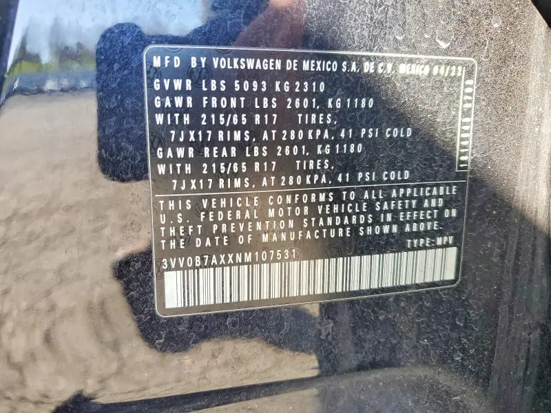 2022 VOLKSWAGEN TIGUAN S  