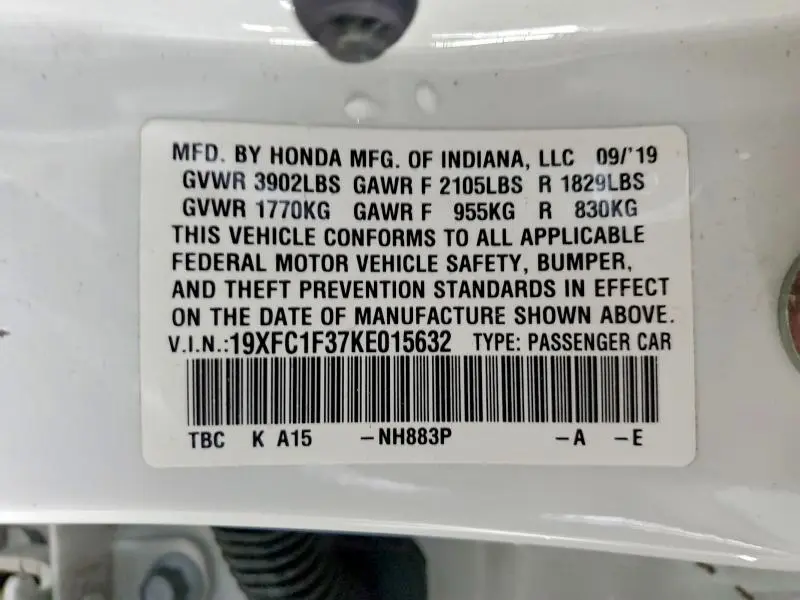 2019 HONDA CIVIC EX  