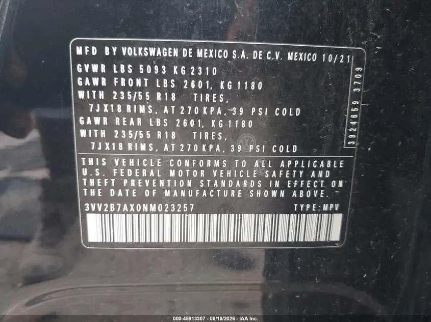 2022 VOLKSWAGEN TIGUAN 2.0T SE