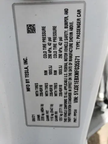 2021 TESLA MODEL 3   