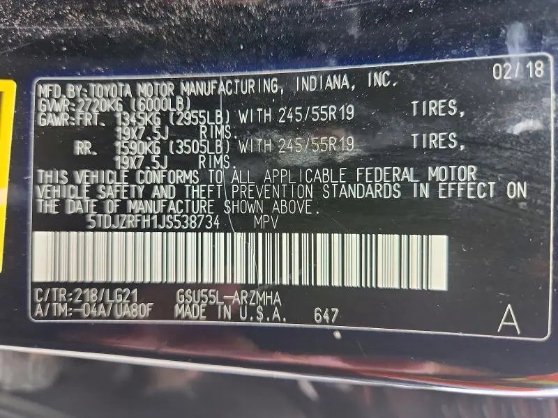 2018 TOYOTA HIGHLANDER SE  