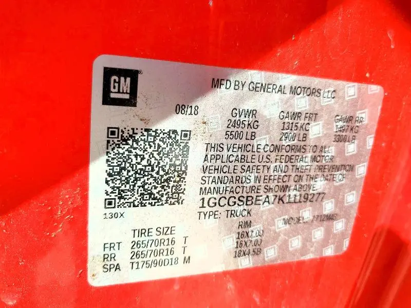 2019 CHEVROLET COLORADO   