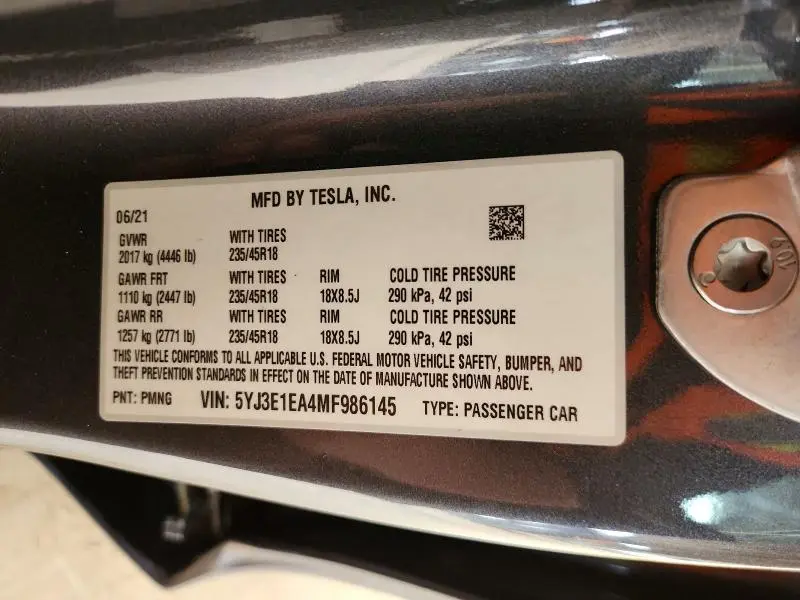 2021 TESLA MODEL 3   