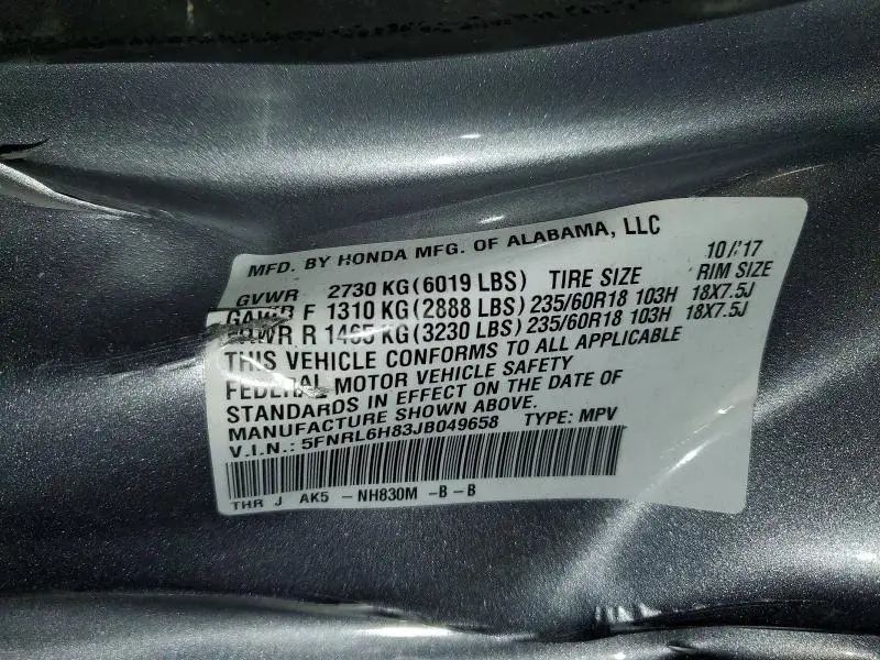 2018 HONDA ODYSSEY TOURING  