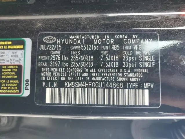 2016 HYUNDAI SANTA FE SE  