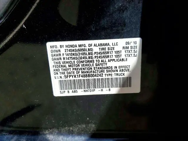 2011 HONDA RIDGELINE SPORT  