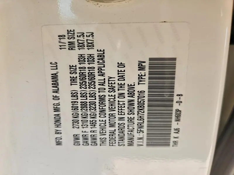 2019 HONDA ODYSSEY EXL  