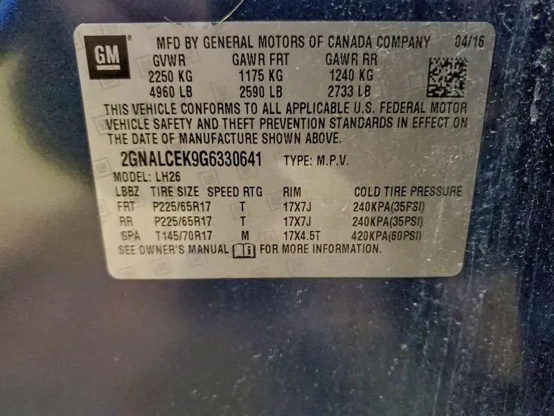 2016 CHEVROLET EQUINOX LT  