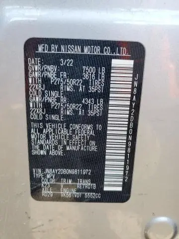 2022 NISSAN ARMADA PLATINUM  