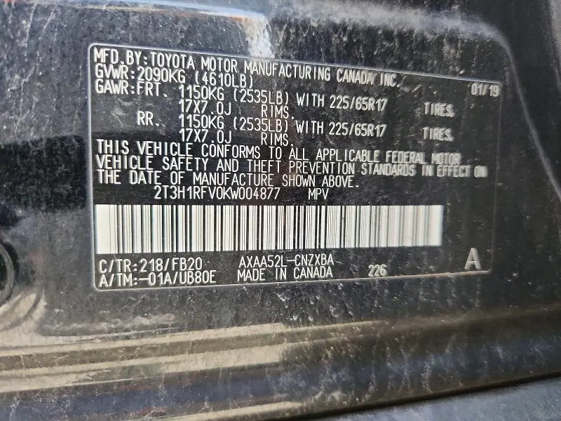 2019 TOYOTA RAV4 LE  