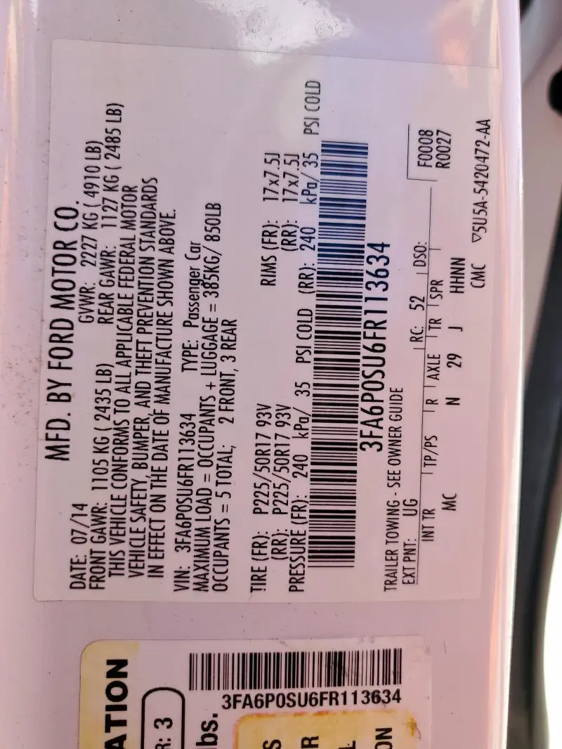 2015 FORD FUSION TITANIUM PHEV  