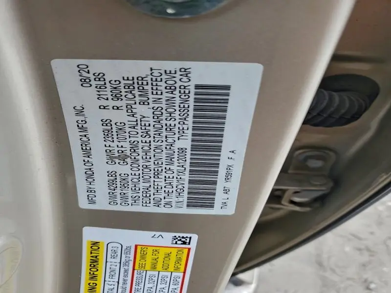 2020 HONDA ACCORD   