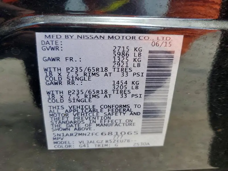 2015 NISSAN PATHFINDER SL  