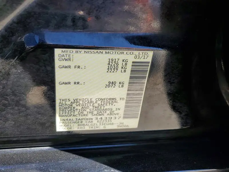 2017 NISSAN ALTIMA 2.5 S  