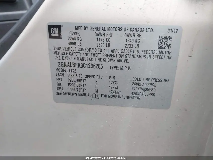 2012 CHEVROLET EQUINOX LS