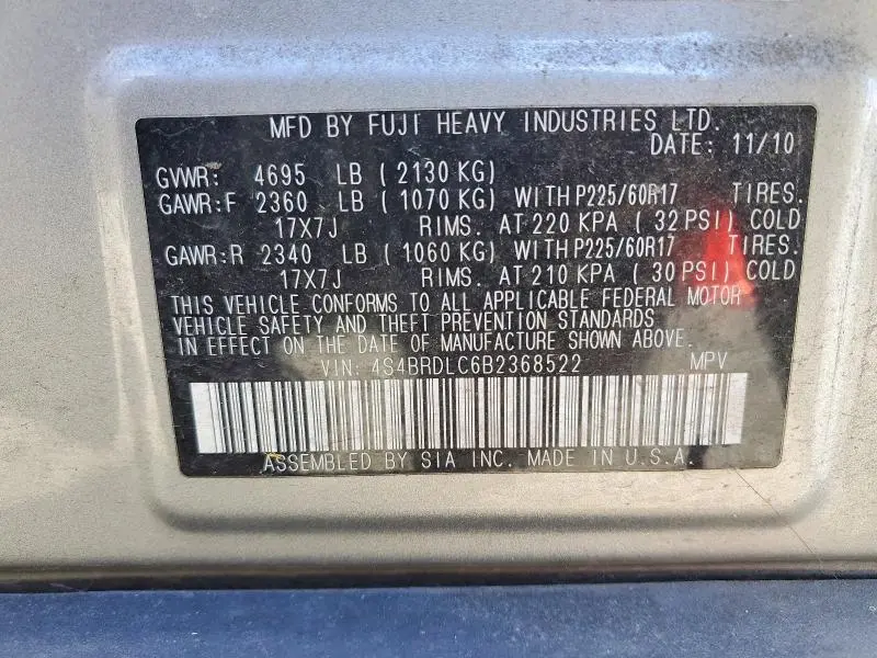 2011 SUBARU OUTBACK 3.6R LIMITED  