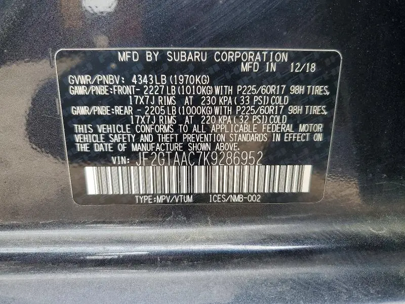 2019 SUBARU CROSSTREK   