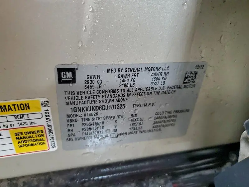 2013 CHEVROLET TRAVERSE LT  