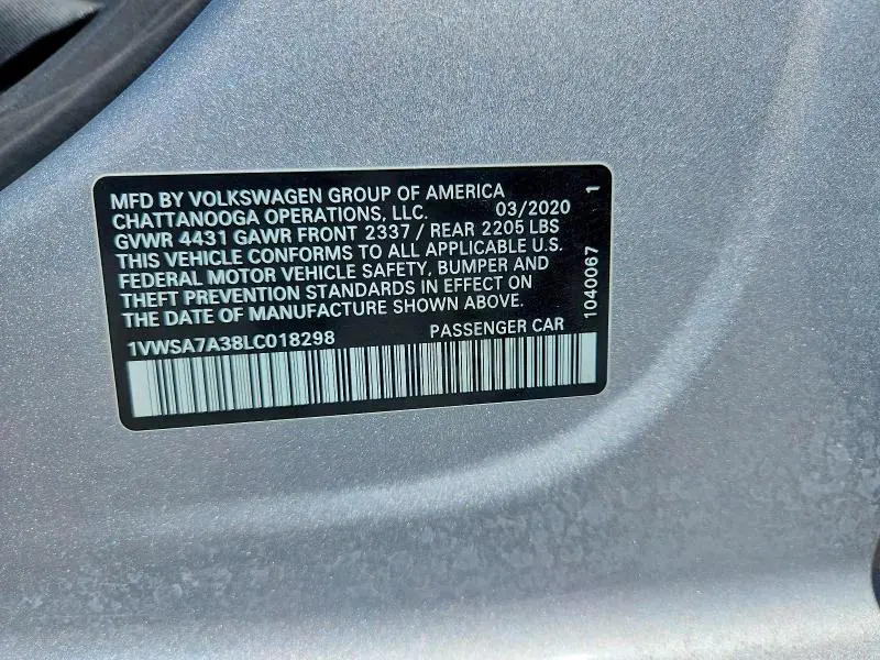 2020 VOLKSWAGEN PASSAT SE  