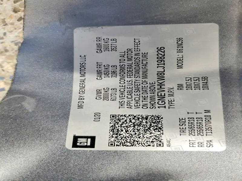 2020 CHEVROLET TRAVERSE LT  